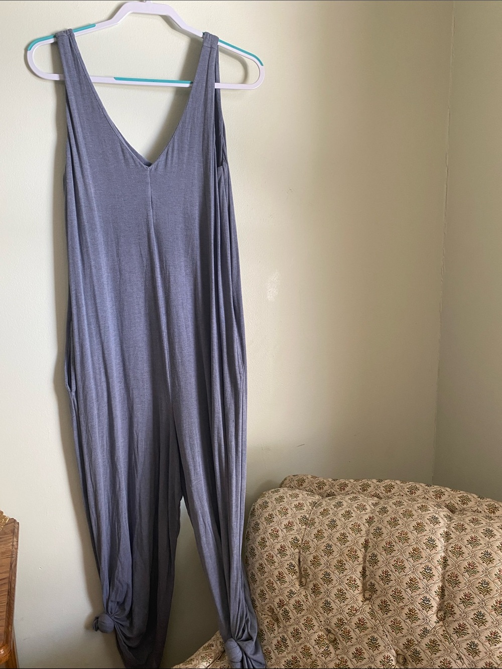 Every V-Neck Sleeveless Knit Jumpsuit in Slate Blue